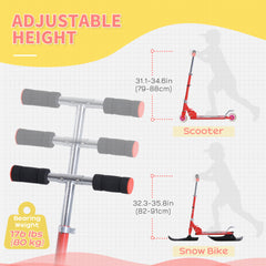 Snow Scooter, 2 in 1 Design Adjustable Height Scooter Snow Sled for Kids Aged Over 7 Years Old, Foldable Kids Sled Ski Scooter with Wheels Blades, Green