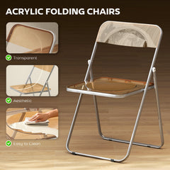 4 Pack Acrylic Foldable Chairs, Transparent Folding Chairs for Living Room, Home Office, Party, Clear