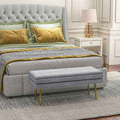 39" Storage Ottoman, Velvet End of Bed Bench with Steel Legs, Foot Stool with Storage for Bedroom, Living Room, Beige
