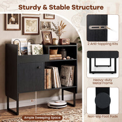 Record Player Stand with Power Outlets and Vinyl Storage Holder up to 250 Albums-Black