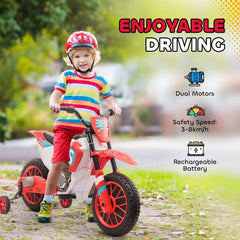 Kids Dirt Bike 12V Battery-Powered Ride-On Electric Motorcycle with Charging Battery, Training Wheels Blue