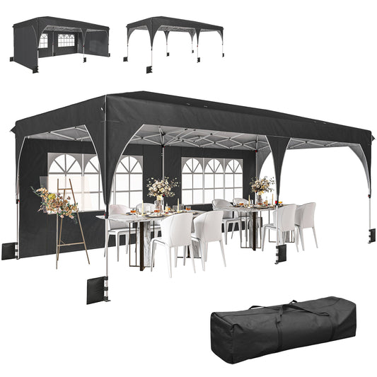 10 x 20 ft Pop Up Canopy Tent with Reflective Strips, UPF 50+ Easy up Instant Canopy with 6 Sandbags, Black
