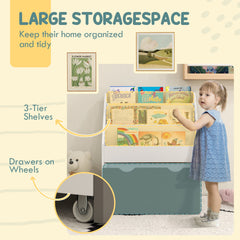 Kids Bookshelf with 3 Tier Display Shelves, Drawer for Nursery, Grey