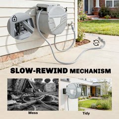 Retractable Garden Hose Reel, 1/2" x 98ft Wall Mounted Hose Reel with Auto Retraction, Self-Locking, Grey