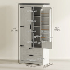 Farmhouse Kitchen Pantry Storage Cabinet, 64" Freestanding Kitchen Pantry Cabinet with Drawers, Distressed Black