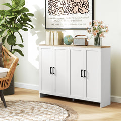 Modern Sideboard Buffet Cabinet, Modern Kitchen Storage Cabinet with 3 Doors Adjustable Shelves, for Dining Room, Black