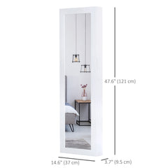Mirror Jewellery Cabinet Armoire with Full Length Mirror, Wall Mounted Jewellery Organizer, White