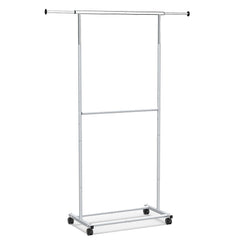 Rolling Clothes Rack Double-Rod Extendable Garment Stand for Hanging Clothes