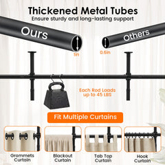 Room Divider Curtain Rod with Adjustable Floor to Ceiling Tension Rod No Drilling Required-Black
