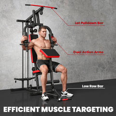 Home Gym Equipment, Multifunctional Weight Machine with Pulley System for Full Body Strength Training, Black
