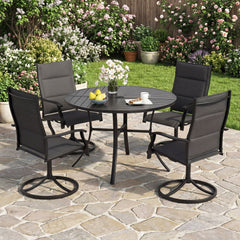 Round Patio Dining Table 42.5 Inch Metal Slat Table with Umbrella Hole-Black