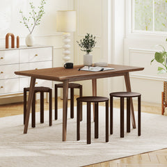 Set of 4 Round Nesting Stools with Rolling Base, Walnut Rubber Wood, Stack to 24 Inch Column