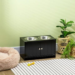 Elevated Dog Bowls for Large Dogs Pet Feeding Station with Stand, Storage, 2 Stainless Steel Food and Water Bowls, Black, 23.6" x 11.8" x 14"
