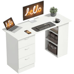 Computer Desk, 47" Writing Table with 3-Tier Shelves and 3 Reversible Drawers for Home Office, Bedroom, Black