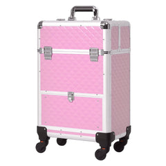 Portable Aluminum Makeup Train Cases, Rolling Makeup Case, Salon Beauty Cosmetic Jewelry Organizer Trolley with 4 Wheels, Black