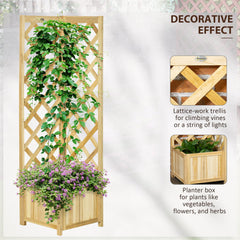 Raised Garden Bed Wood Planter with Trellis for Vine Climbing, 16" x 16" x 57", Brown