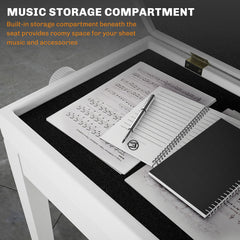 Adjustable Piano Bench with Storage and Soft PU Leather Padded, with Enough Music Storage Design, White