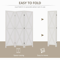 4-panel Wall Partition Farmhouse Room Separator with Foldable Design Wooden Frame 5.6FT, Walnut