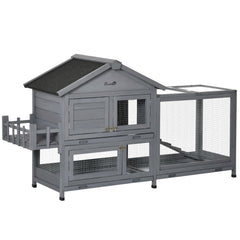 65" Wooden Rabbit Hutch, Pet Playpen with Openable Roof, Storage Box, for Rabbits and Small Animals, Dark Grey