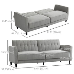 Convertible Bed with Couch, Button Tufted Fabric Sofa Bed with Adjustable Back for Living Room, Charcoal Grey