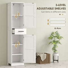 67" Tall Bathroom Cabinet, Narrow Bathroom Storage Cabinet with Drawer, Barn Doors and Adjustable Shelves, Black