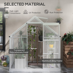 6' x 4' Walk-In Greenhouse, Polycarbonate Greenhouse with Sliding Door, Window, Aluminium Frame, Foundation, Silver