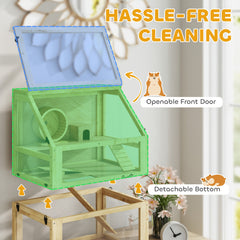 Wooden Hamster Cage, 3 Tier Gerbil Cage with Deep Bottom, Hut, Seesaw, Exercise Wheel, Ramps, 24" x 16" x 29.5"