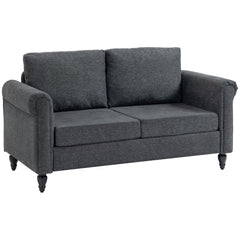 Vintage Loveseat, Upholstered Love Seat Furniture, Chenille-feel Fabric 2 Seater Sofa Couch with Rolled Arms, Gourd-Shaped Rubber Wood Legs for Living Room, Dark Grey