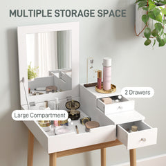 Makeup Vanity Table with Flip-up Mirror, Modern Dressing Table with 2 Drawers for Bedroom, White