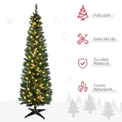 6' Pre Lit Artificial Pencil Christmas Trees, Xmas Tree with Realistic Branches and Warm White LED Lights, Green
