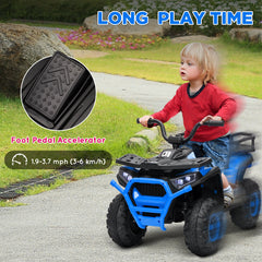 Kids ATV, 12V Battery Powered Electric Ride on Toy w/ Spring Suspension, Storage Basket, High & Low Speed, Blue