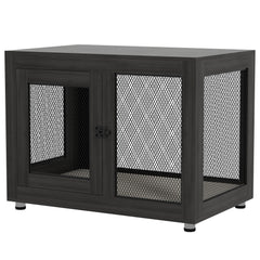 Pet Crate End Table with Water-resistant Cushion or Large Medium Dogs, Black