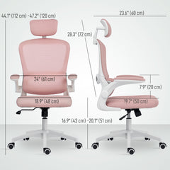 Ergonomic Mesh Office Chair, High Back Desk Chair with Rotatable Headrest, Flip-Up Armrests, Lumbar Support, Black