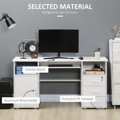 57" Computer Desk with Drawers, Home Office Desk with Keyboard Tray, Open Shelves and Lockable Drawer, Writing Workstation for Study, Black