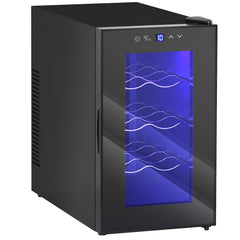 Quiet Wine Cooler Refrigerator, 8 Bottle, Beverage Wine Fridge with Glass Door, Temperature Control, for Champagne
