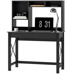 Computer Desk with Hutch, Home Office Table with Storage Shelves and Open Compartments for Writing, Work, Brown