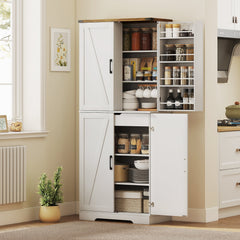 72" Kitchen Pantry Cabinet, Farmhouse Storage Cabinet with 4 Doors, Drawer, 8 Door Shelves and Adjustable Shelf, Black