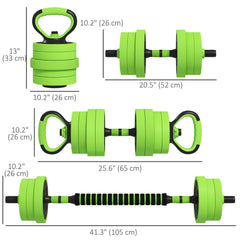 44lbs 4-in-1 Adjustable Weight Dumbbell Set, Barbell, Kettlebell, Push Up Stand, Green
