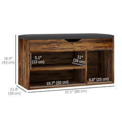 Shoe Bench Entryway Storage Rack with Padded Cushion, Hidden Storage for Hallway, Living Room, Natural