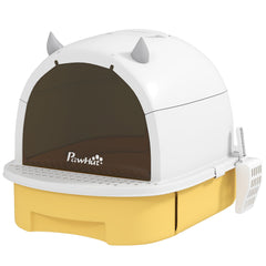 Cat Litter Box with Lid, Front Door Flap, Scoop, Handle, Easy Clean, for Small and Medium Cats, Green