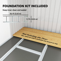 9' x 4' Garden Metal Storage Shed Outdoor Equipment Tool Box with Foundation Kit, Ventilation & Doors, Light Grey