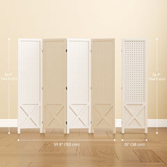 4.7' 3 Panel Wooden Room Divider with Pegboard Display, Folding Privacy Screen for Home Office, Natural