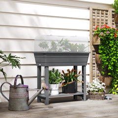 41L Self Watering Raised Garden Bed w/ Ventilation Transparent Lid Greenhouse, Planter Box w/ Storage Shelf, Black