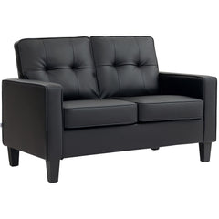 51" Double Sofa Couch, Upholstered PU Leather Loveseat with Armrests, Tufted Backrest, Cushion, Black