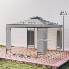 10 x 10 FT Canopy Gazebo, Double Roof Patio Gazebo with Screen Panels and Metal Frame for Deck, Backyard, Khaki