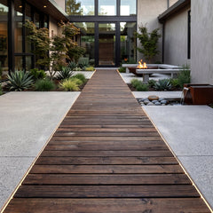 Set of 2 12 FT Wooden Garden Pathway Roll Out Decorative Cedar Straight Outdoor Walkway-Brown