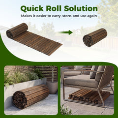 Set of 2 12 FT Wooden Garden Pathway Roll Out Decorative Cedar Straight Outdoor Walkway-Brown