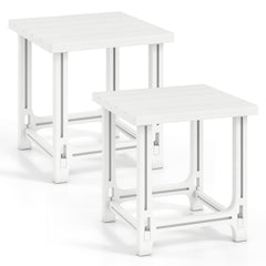Set of 2 18 Inch Outdoor Adirondack Side Table with Slatted Surface-White