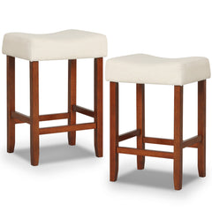 Set of 2 Backless Saddle Bar Stools with Nailhead Trim in Off White, 25 Inch Seat