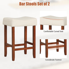 Set of 2 Backless Saddle Bar Stools with Nailhead Trim in Off White, 25 Inch Seat